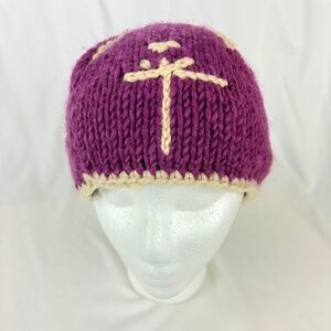 Ambler Wool Knit Cap Nepal Winter Ski Hat Purple and Off White Excellent